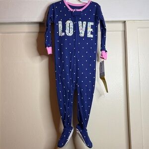 Carter's Navy Polka Dot 'LOVE' Footed One-Piece Pajamas with Pink Trim